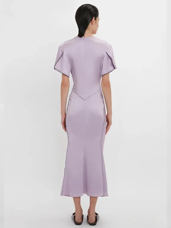 Gathered V-Neck Midi Dress In Petunia
