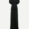 Gathered Waist Floor Length Dress in Black