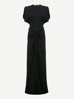 Gathered Waist Floor Length Dress in Black