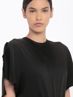 Gathered Waist Floor Length Dress in Black
