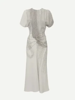 Gathered Waist Midi Dress in Grey Mist