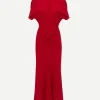 Gathered Waist Midi Dress in Carmine