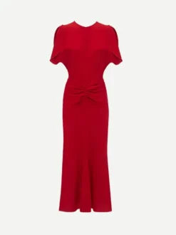 Gathered Waist Midi Dress in Carmine