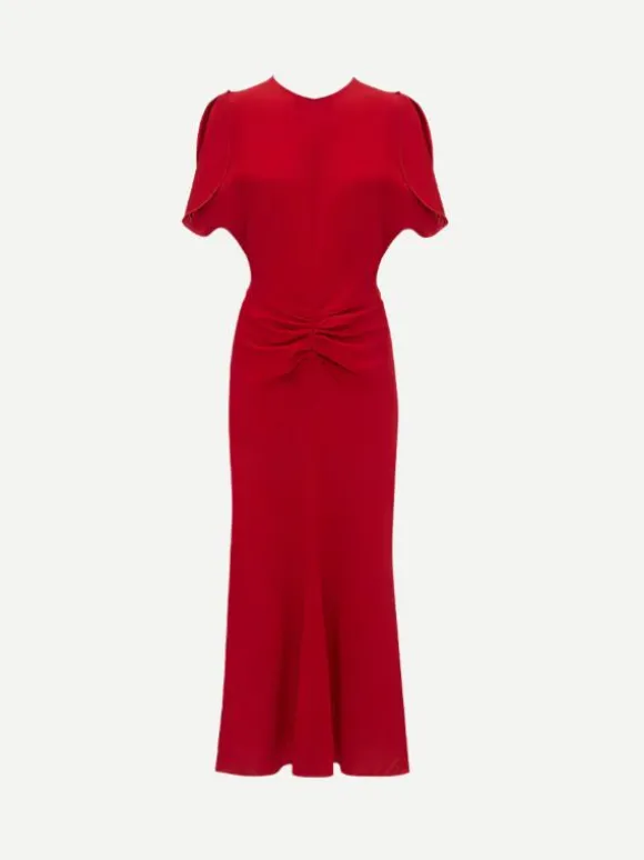 Gathered Waist Midi Dress in Carmine
