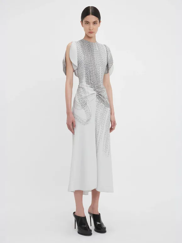 Gathered Waist Midi Dress in Grey Mist