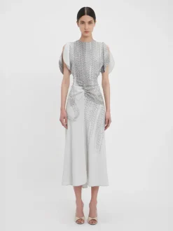 Gathered Waist Midi Dress in Grey Mist