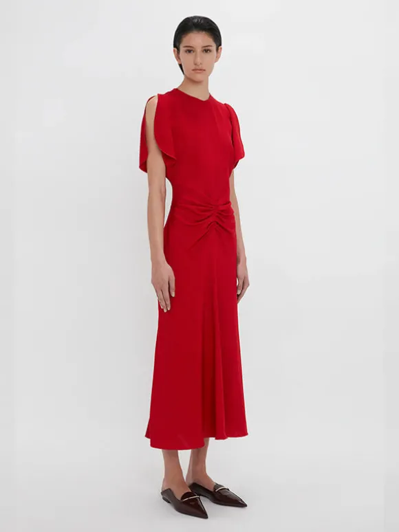 Gathered Waist Midi Dress in Carmine