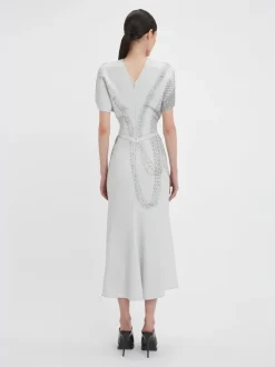 Gathered Waist Midi Dress in Grey Mist