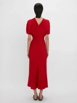 Gathered Waist Midi Dress in Carmine