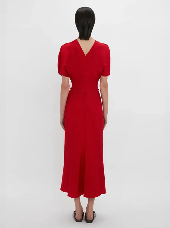 Gathered Waist Midi Dress in Carmine