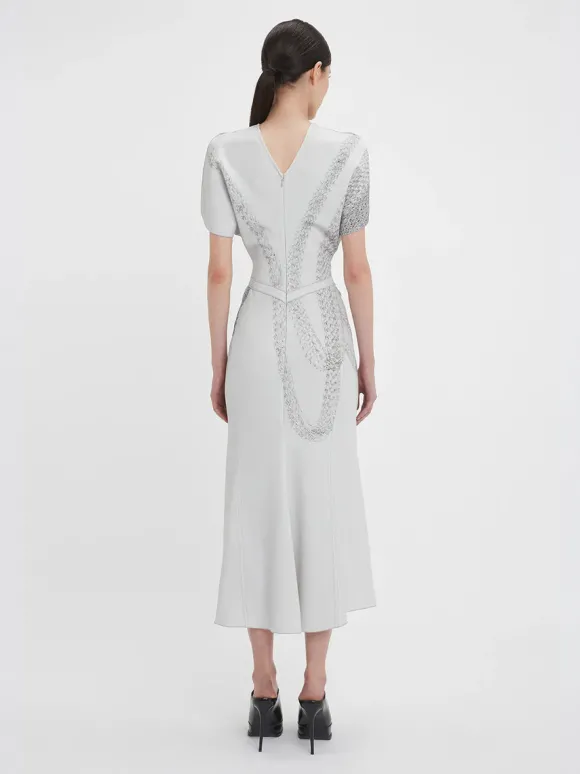 Gathered Waist Midi Dress in Grey Mist