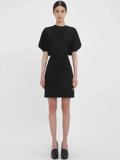 Gathered Waist Mini Dress in Black