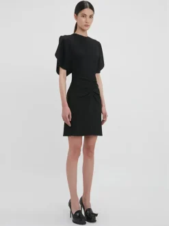 Gathered Waist Mini Dress in Black