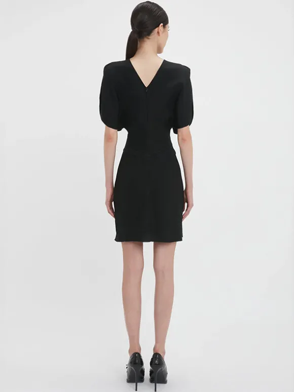 Gathered Waist Mini Dress in Black