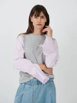 Heos Contrast Sleeves T-Shirt in Grey Melange