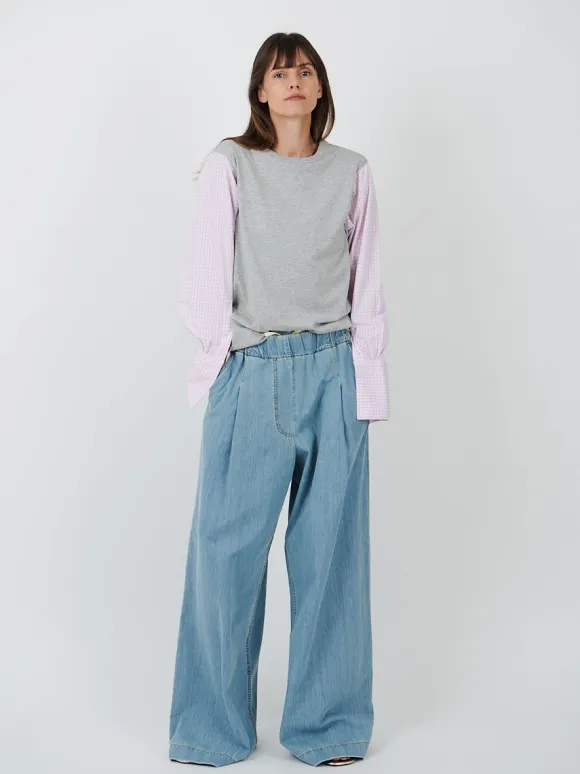 Heos Contrast Sleeves T-Shirt in Grey Melange