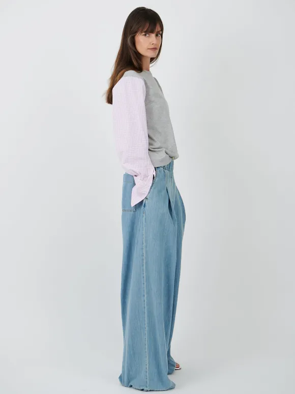 Heos Contrast Sleeves T-Shirt in Grey Melange