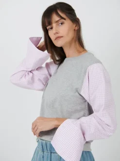 Heos Contrast Sleeves T-Shirt in Grey Melange