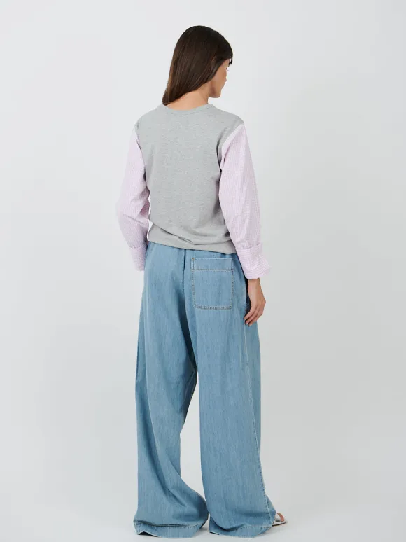 Heos Contrast Sleeves T-Shirt in Grey Melange