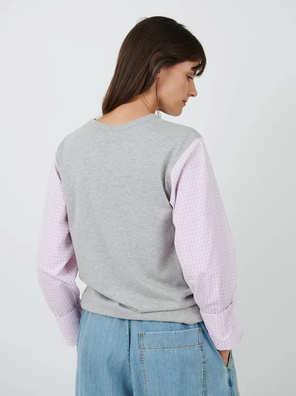 Heos Contrast Sleeves T-Shirt in Grey Melange