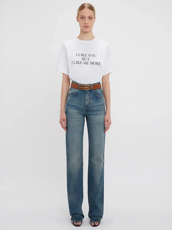 I Like You But I Like Me More Slogan Tee in White