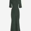 Inset Sleeve Detail Midi Dress in Seaweed