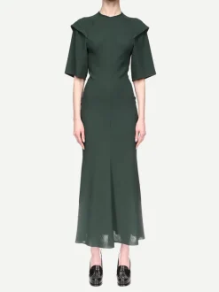 Inset Sleeve Detail Midi Dress in Seaweed