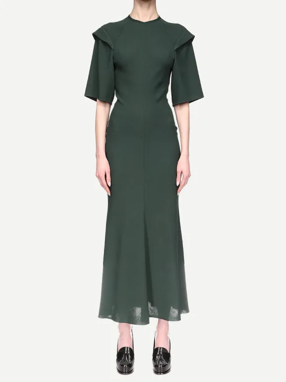 Inset Sleeve Detail Midi Dress in Seaweed