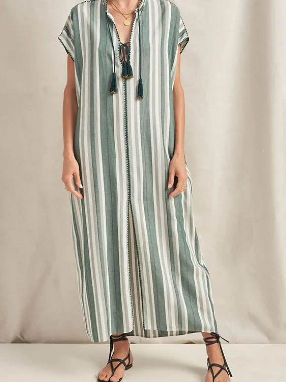 Knossos Caftan in Green Stripe
