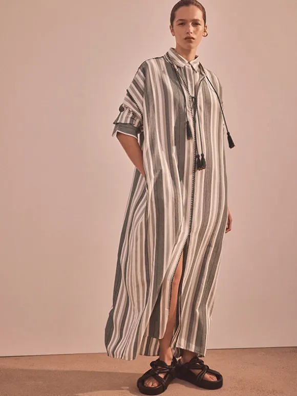 Knossos Caftan in Green Stripe
