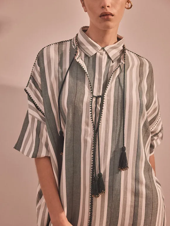 Knossos Caftan in Green Stripe