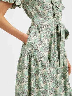 Long and Sassy Dress in Silk Mint Fans