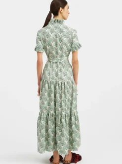 Long and Sassy Dress in Silk Mint Fans