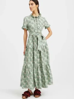 Long and Sassy Dress in Silk Mint Fans