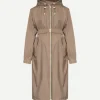 Long Belted Waterpoof Jacket in Mid Khaki