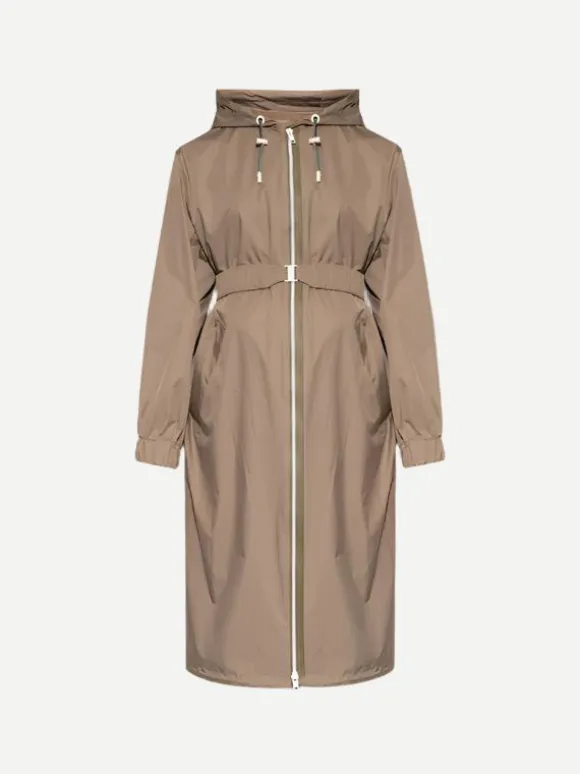 Long Belted Waterpoof Jacket in Mid Khaki