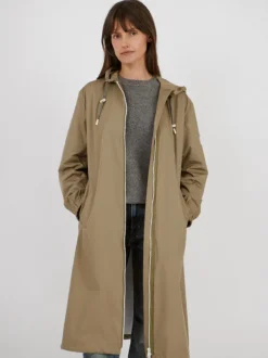 Long Belted Waterpoof Jacket in Mid Khaki