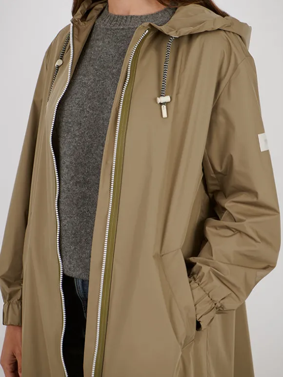 Long Belted Waterpoof Jacket in Mid Khaki