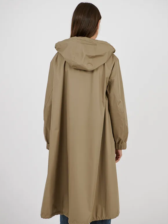 Long Belted Waterpoof Jacket in Mid Khaki