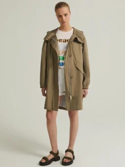 Long Fishtail Waterproof Parka in Mid Khaki