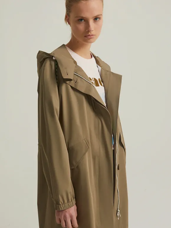 Long Fishtail Waterproof Parka in Mid Khaki