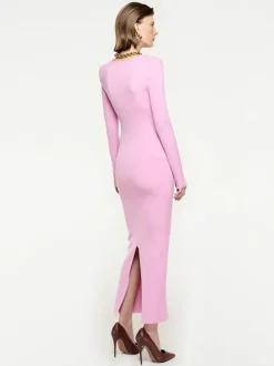 Long Sleeve Knit Midi Dress in Pink