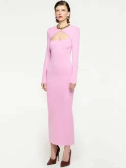 Long Sleeve Knit Midi Dress in Pink