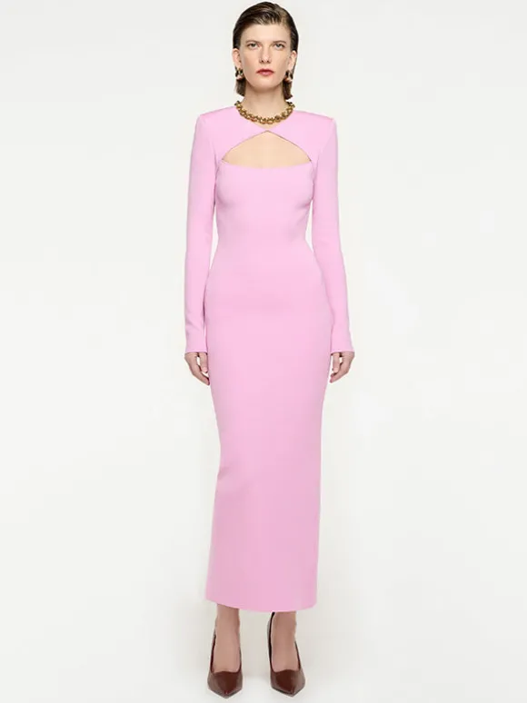 Long Sleeve Knit Midi Dress in Pink