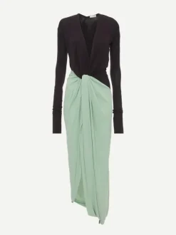 Long Sleeve Knot Detail Jersey dress in Ebony/Jade