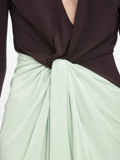 Long Sleeve Knot Detail Jersey dress in Ebony/Jade