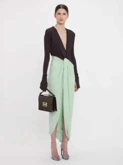 Long Sleeve Knot Detail Jersey dress in Ebony/Jade