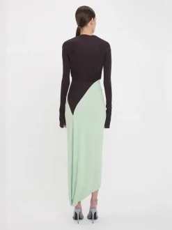 Long Sleeve Knot Detail Jersey dress in Ebony/Jade