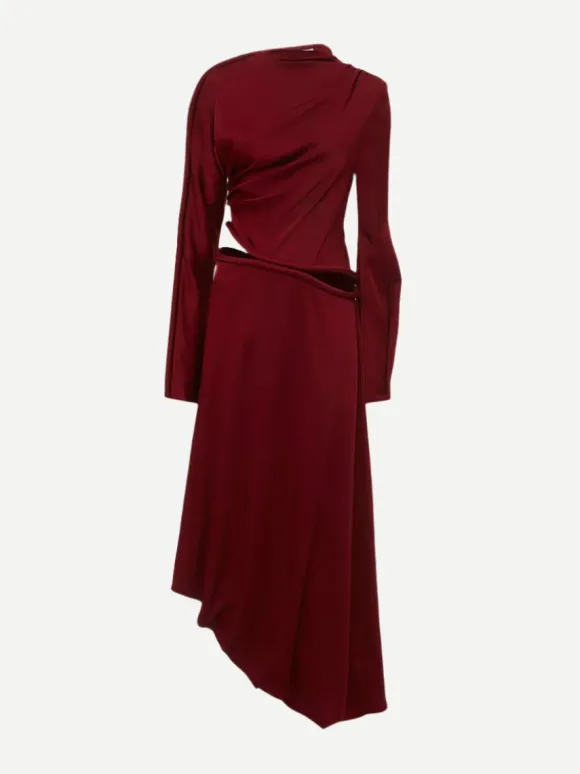 Padded Tube Detail Midi Dress in Oxblood