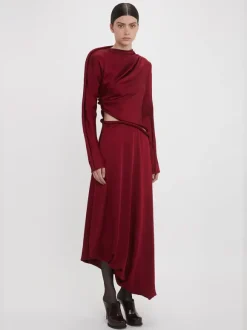 Padded Tube Detail Midi Dress in Oxblood